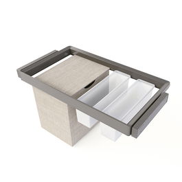 Emuca Kit de 2 bandejas auxiliares, 1 cesto y bastidor regulable Quartz para armarios, guías de cierre suave y extracción total, Módulo 90cm, Acabado Titanio