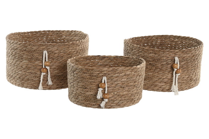 DKD Home Decor Cesta Basicos Set de 3 piezas Fibra Natural 30x30x15 cm