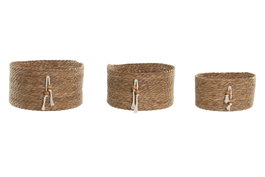 DKD Home Decor Set de 3 Cestas de Fibra Natural 30x30x15 cm