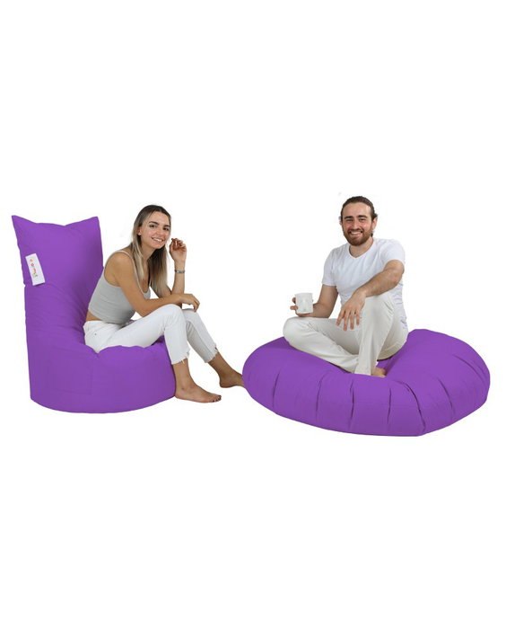 Atelier Del Sofa Puff de Jardín Púrpura - Cómodo y Duradero con Poliestireno Reciclado y Poliéster Impermeable, 95x70x40 cm