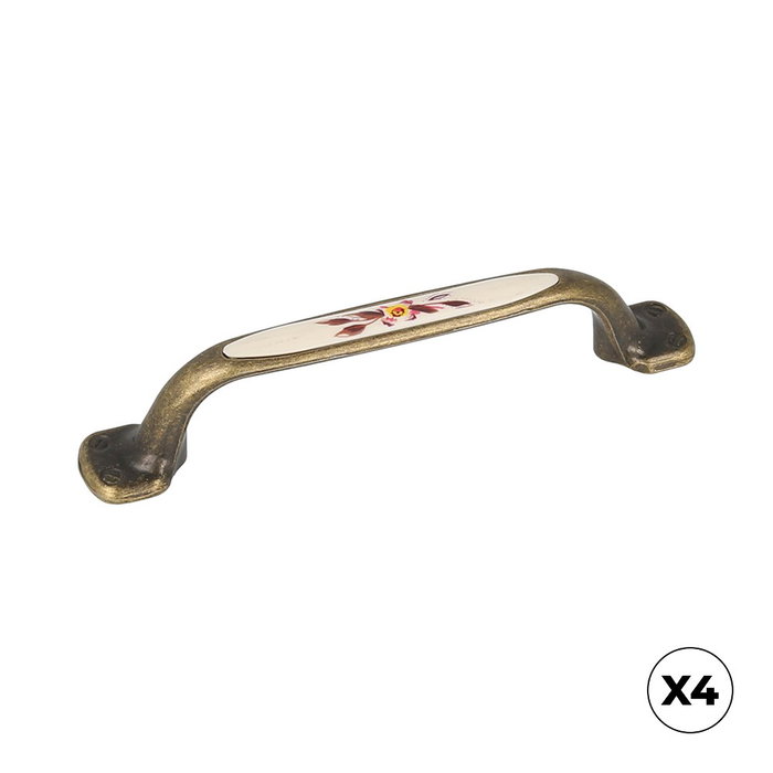 Rei Tirador de mueble tipo asa modelo 834, acabado cuero viejo e ilustrado con flor, 96 mm, 4 unidades Rei Tirador de mueble tipo asa modelo 834, acabado cuero viejo e ilustrado con flor, 96 mm, 4 unidades