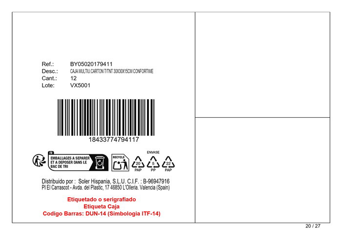 Inde Caja Multiu. Cartón T/Tnt 30 cm x 30 cm x 15 cm Confortime - Para almacenamiento y organización (12 Unidades)
