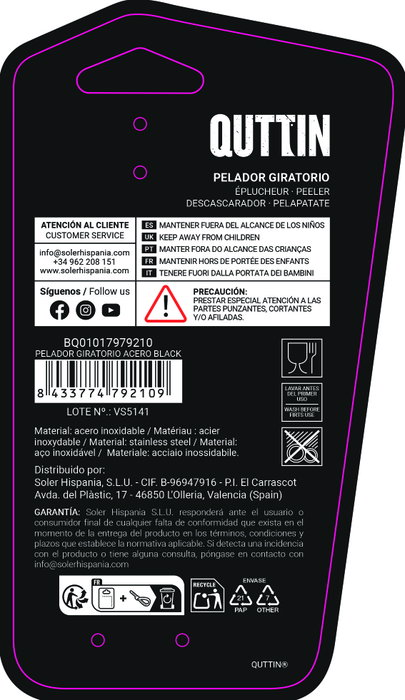 Inde Pelador Giratorio de Acero Inoxidable Black Quttin Modelo #-144- (24 Unidades)