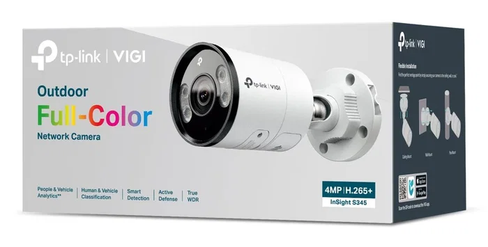TP-Link VIGI S345 Cámara de Seguridad IP Bullet Exterior 4MP Full-Color con Visión Nocturna, IP67, Análisis de Personas/Vehículos, H.265+ y PoE