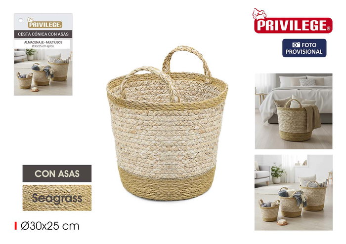 Inde Cesta Cónica Seagrass con Asas 30 cm (12 Unidades) Inde Cesta Cónica Seagrass con Asas 30 cm (12 Unidades)