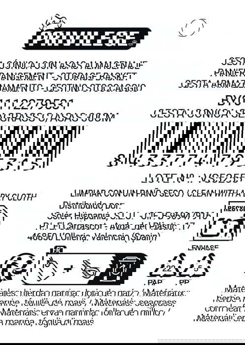Inde Cesta Cónica Seagrass con Asas 30 cm (12 Unidades) Inde Cesta Cónica Seagrass con Asas 30 cm (12 Unidades)