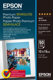 Epson Papel Fotografico Semibrillo (Premium SemiGlossy Photo) A6, 50 Hojas de 251g.