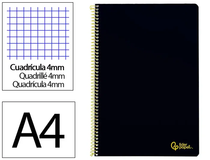 Liderpapel Cuaderno Espiral Smart A4 Tapa Blanda 80 Hojas Cuadro 4mm Negro Liderpapel Cuaderno Espiral Smart A4 Tapa Blanda 80 Hojas Cuadro 4mm Negro