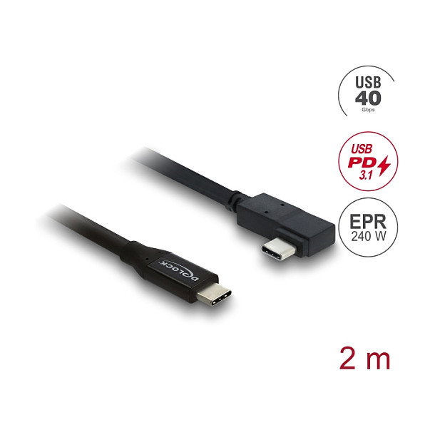 DeLOCK Cable USB4 Gen 3x2 de 2 m con conectores USB C angulares, 40 Gbps, 240 W, Negro DeLOCK Cable USB4 Gen 3x2 de 2 m con conectores USB C angulares, 40 Gbps, 240 W, Negro