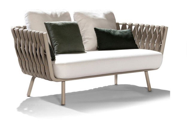 DKD Home Decor Sofá Terraza y Jardín Set de 4 Piezas Cuerda Metal
