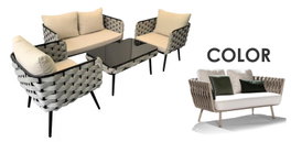 DKD Home Decor Sofá Terraza y Jardín Set de 4 Piezas Cuerda Metal