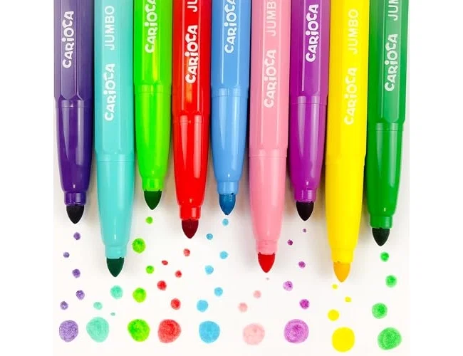 Carioca Caja Premium de 30 Rotuladores Jumbo con Punta Maxi de 6 mm y Tinta Súper Lavable elástico en colores surtidos. Manos limpias con agua. Con asa. Colores surtidos.</a>