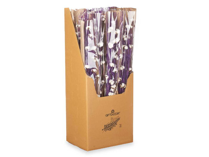 Giftdecor Ramillete Algodon Morado Lavanda Verde 10 cm x 100 cm x 18 cm Materia Vegetal Seca (Set de 18)