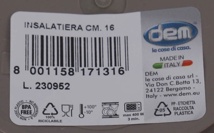 Dem Bol 750Cc "Inside" 16 cm Ø16x16x6.5 cm (24 Unidades)