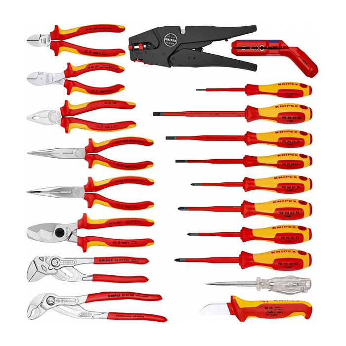Knipex Vision24 - Maletín de herramientas eléctricas de 24 piezas (2120), con alicates, cortador, pelacables y destornilladores, color negro/rojo/amarillo, 40x20 cm