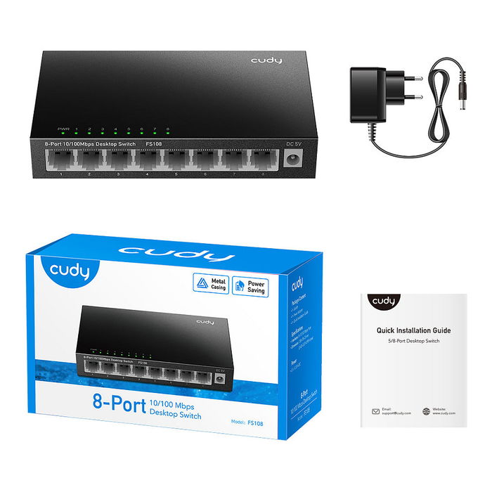 Cudy FS108 Switch No Administrado Fast Ethernet 10/100 Puertos RJ-45 Ethernet Negro
