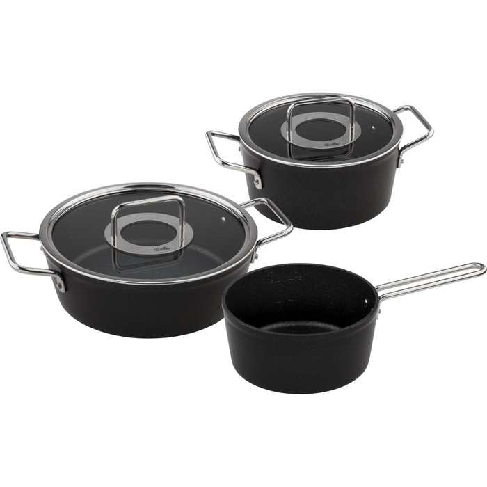 Fissler Adamant Set de 3 piezas: Sartén 24 cm, Cacerola 20 cm con tapa y Cacerola 18 cm