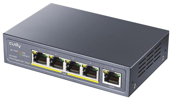 Cudy GS1005P Switch de red Gigabit de 5 puertos con PoE+