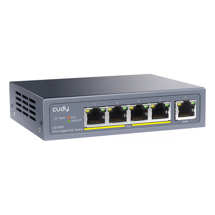Cudy GS1005P Switch no administrado Gigabit Ethernet 5 puertos con 4 puertos PoE+ 60W