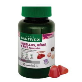 SANTIVERI Cabello Uñas Piel 60 Gummies | Complemento Alimenticio con Biotina, Vitaminas y Minerales para Piel Sana y Cabello Fuerte