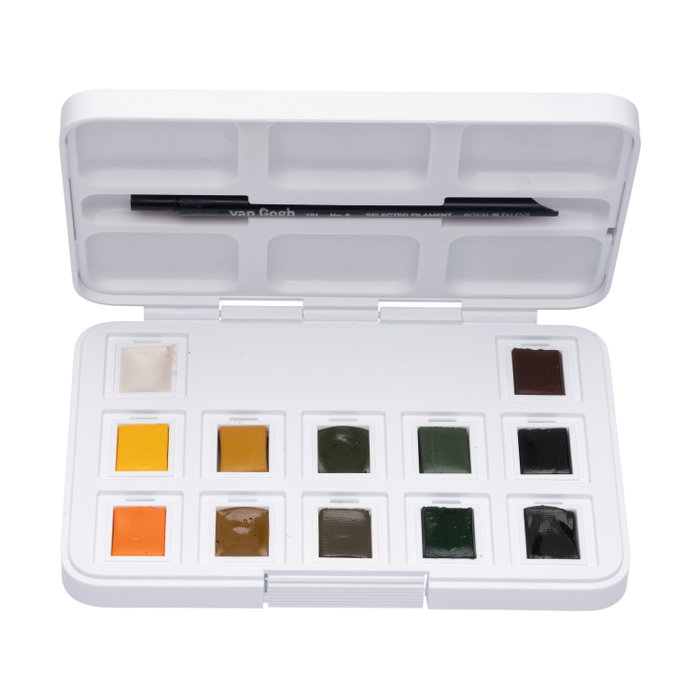 Van Gogh Estuche de acuarelas de tonos naturales con 12 colores en medias pastillas Van Gogh Estuche de acuarelas de tonos naturales con 12 colores en medias pastillas