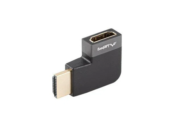 Lanberg AD-HDMI-10 Adaptador HDMI Angulo Derecho HDMI Hembra a HDMI Macho, HDMI 2.1, 8K 48Gbps, HDR, Resolución 7680x4320, Aluminio Plata/Negro