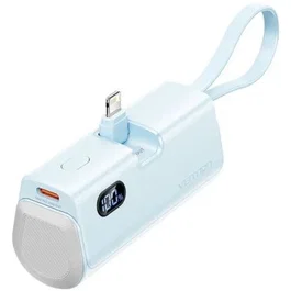 Vention FHRL0 Powerbank 4800mAh 22.5W Carga Rápida con Cables Lightning y USB-C Integrados, Pantalla LED, Color Azul
