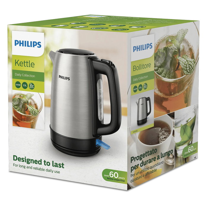 Philips Daily Collection HD9350/90 Hervidor de Agua Eléctrico, 1.7 L, 2200 W, Acero Inoxidable