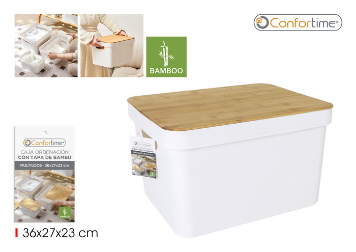 Confortime Caja Organizadora Multiusos Rectangular Plástico Tapa Bambú L 36x27x23 cm (6 Unidades) Confortime Caja Organizadora Multiusos Rectangular Plástico Tapa Bambú L 36x27x23 cm (6 Unidades)
