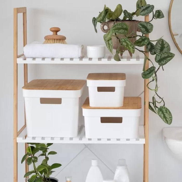 Confortime Caja Organizadora Multiusos Rectangular Plástico Tapa Bambú L 36x27x23 cm (6 Unidades) Confortime Caja Organizadora Multiusos Rectangular Plástico Tapa Bambú L 36x27x23 cm (6 Unidades)