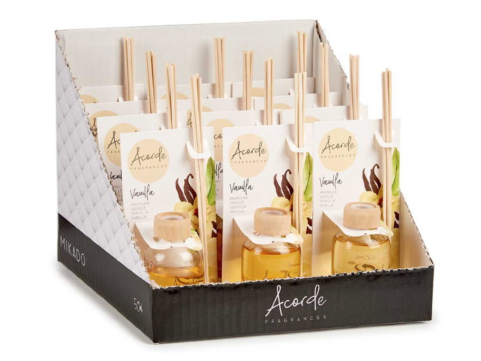 Acorde Mikado 50 ml Vainilla con Varilla, Aroma Duradero, Difusor de Fragancia para el Hogar, 7x5x17 cm (Set de 12)