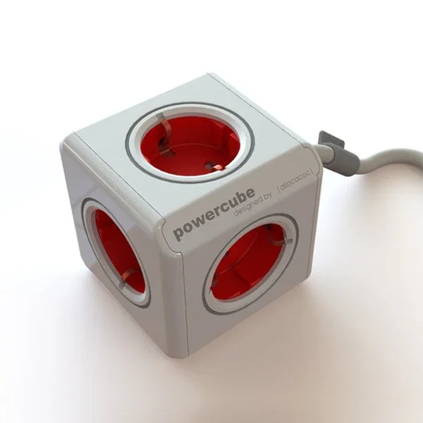 Segula Powercube Extended - Adaptador y Inversor de Corriente Universal, Interior 220-240V, AC1-to-AC2, 5 Salidas, 2500 A, Rojo