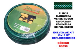 PLUVIA Kit de manguera verde musgo de 15 metros con accesorios