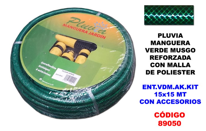 PLUVIA Kit de manguera verde musgo de 15 metros con accesorios PLUVIA Kit de manguera verde musgo de 15 metros con accesorios