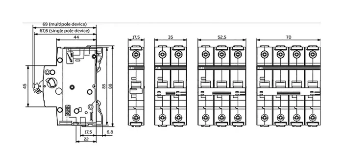 ABB S300P Interruptor magnetotérmico 6A 3 Polos Característica B ABB S300P Interruptor magnetotérmico 6A 3 Polos Característica B