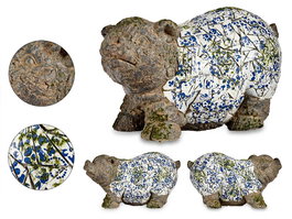 Ibergarden Figura Cerdo Mosaico Azul Poliresina 20.5x26x47cm Gris, Blanco, Azul (Set de 2)