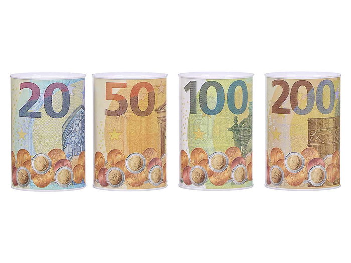 PINCELLO Hucha de Hojalata Estampado Billete Mediana Surtido 48 Unidades