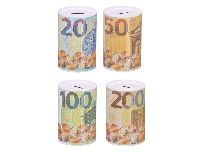 PINCELLO Hucha de Hojalata Estampado Billete Mediana Surtido 48 Unidades