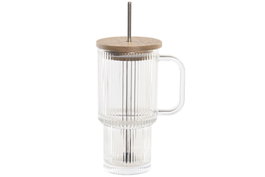 DKD Home Decor Mug Cristal Acacia Rayado 500ml Transparente