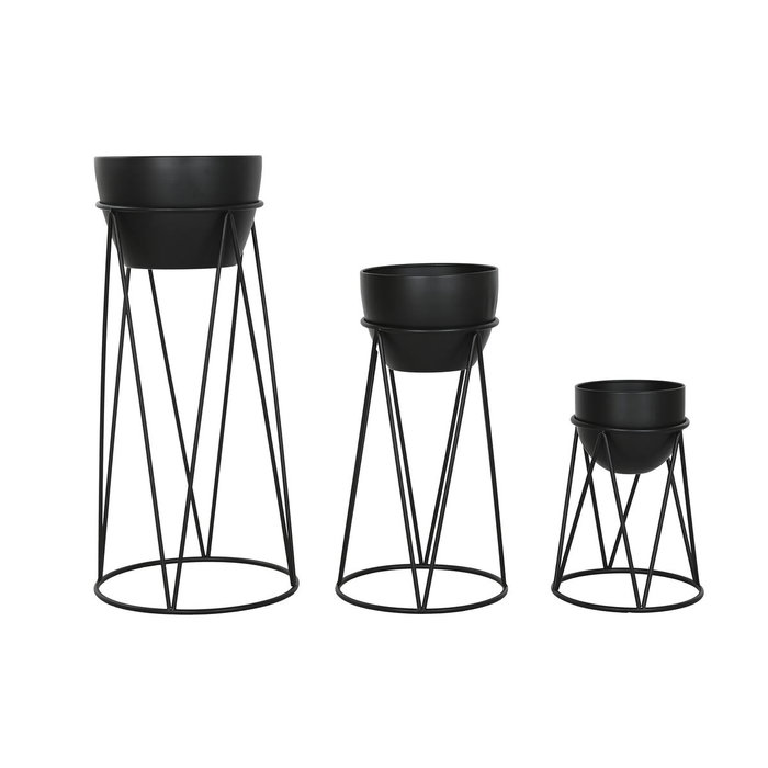 DKD Home Decor Set de 3 Maceteros Metálicos Negros Black Industrial