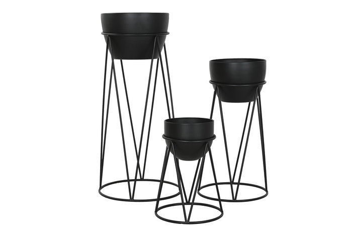 DKD Home Decor Macetero Urban Negro Metal 38 x 80 x 38 cm Set de 3