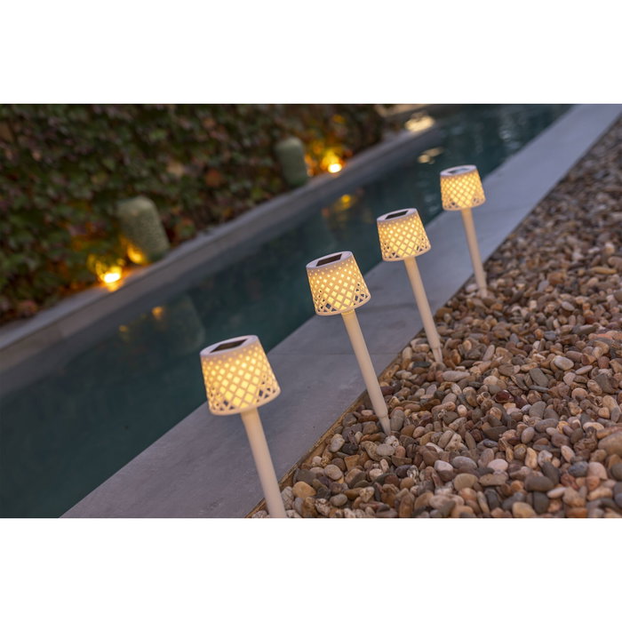 New Garden Gretita Lámpara de Estaca Solar, Pack de 4, Blanco