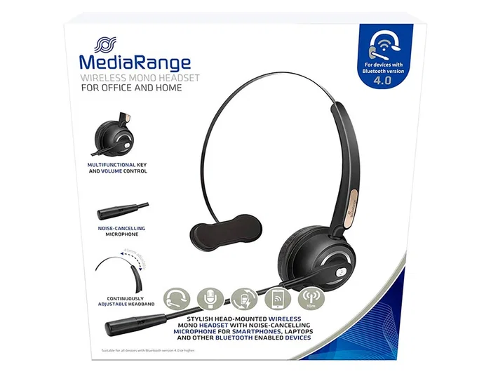 Mediarange Auricular Monaural Diadema Inalámbrico Bluetooth con Micrófono para Conferencias