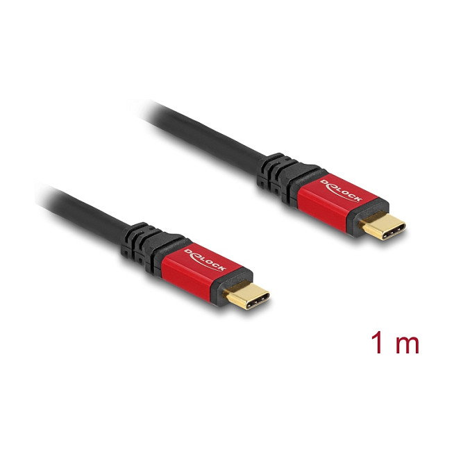DeLOCK Cable USB 2.0 Tipo C a Tipo C PD 3.1 240W con E-Marker, Macho a Macho, 1 Metro, Negro y Rojo
