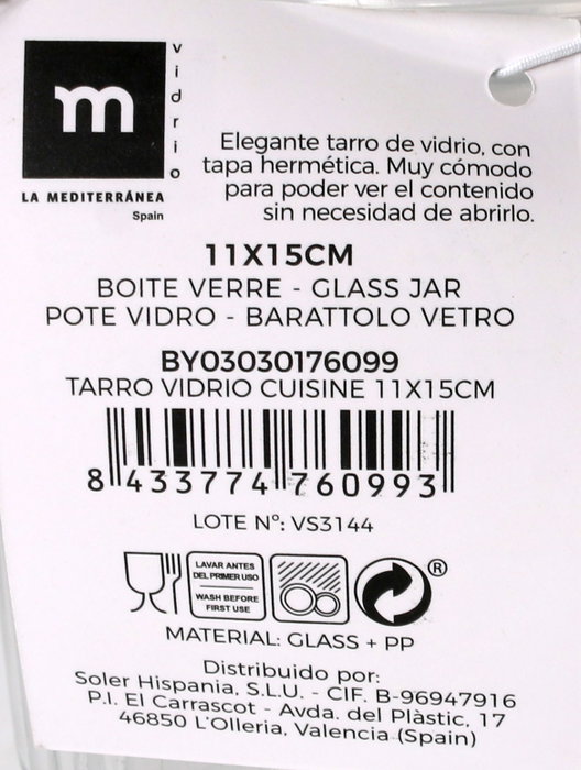 La Mediterranea Tarro de Vidrio Cuisine 11x15cm (Pack de 12)