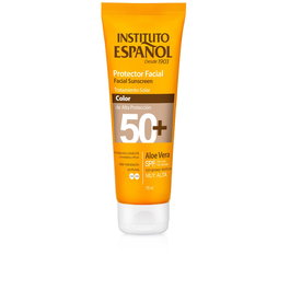 Instituto Español Protector Facial Aloe Vera con color SPF50+ 75 ml - Loción Bronceadora 48h Hidratante