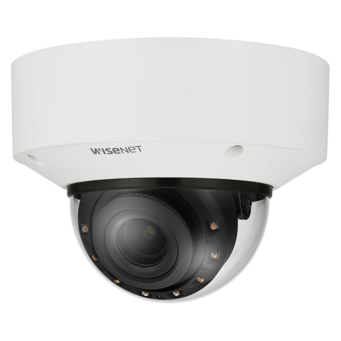 Hanwha Cámara IP minidomo interior Wisenet X Core 4MP AI IR 40m, lente 2.8-10mm motorizado, WDR 120dB, H.265, detección de personas y vehículos, PoE/12VDC