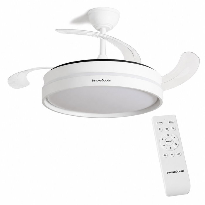 Innovagoods Ventilador de Techo Blanco con Aspas Retráctiles y Luz LED ø104 cm