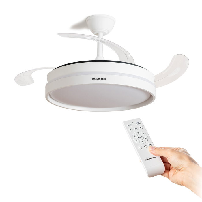 Innovagoods Ventilador de Techo Blanco con Aspas Retráctiles y Luz LED ø104 cm