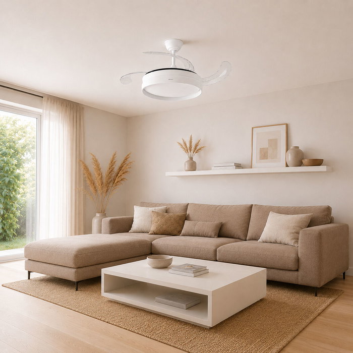 Innovagoods Ventilador de Techo Blanco con Aspas Retráctiles y Luz LED ø104 cm